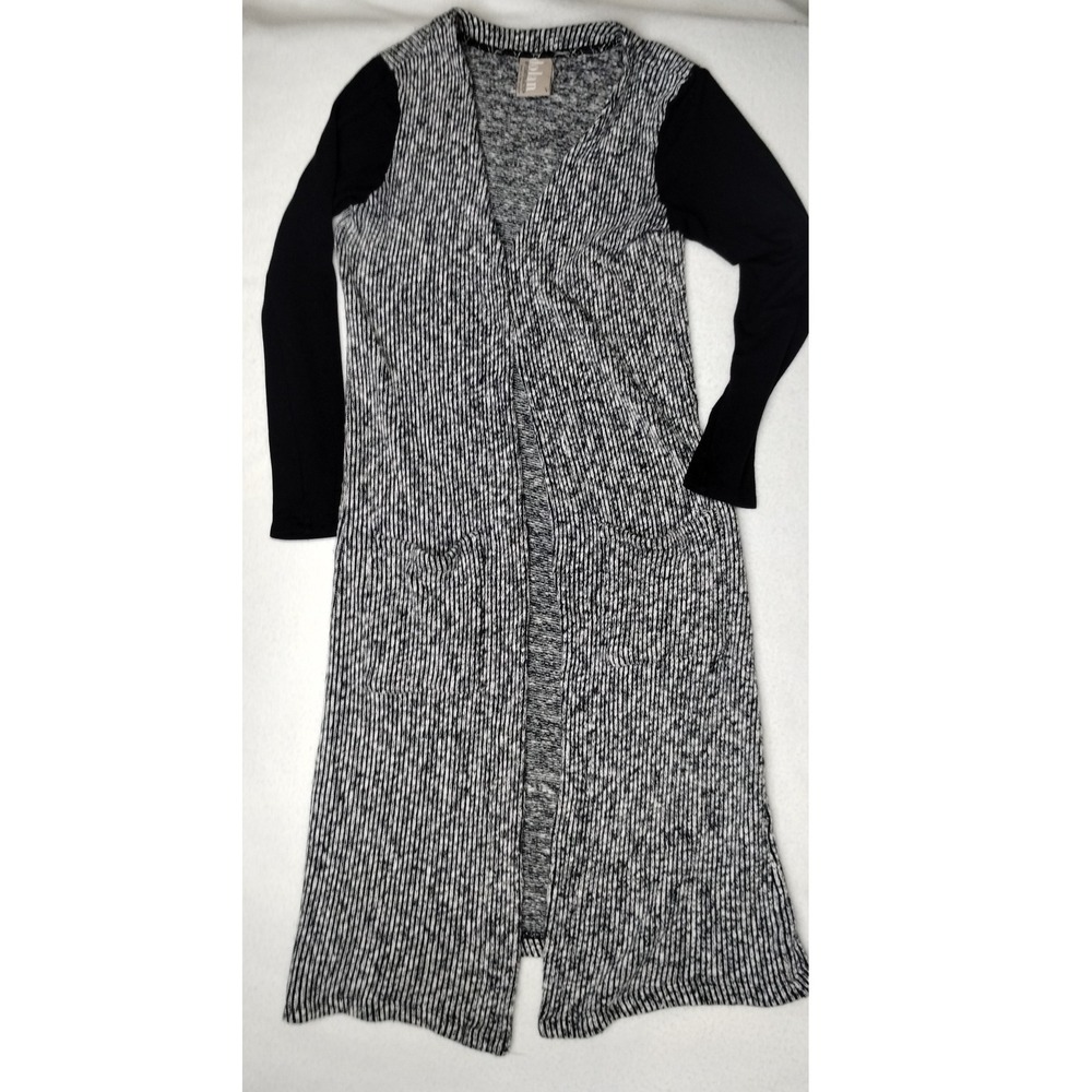Dolan Left Coast Collection Duster Cardigan Long Open Front Black Gray Knit S US